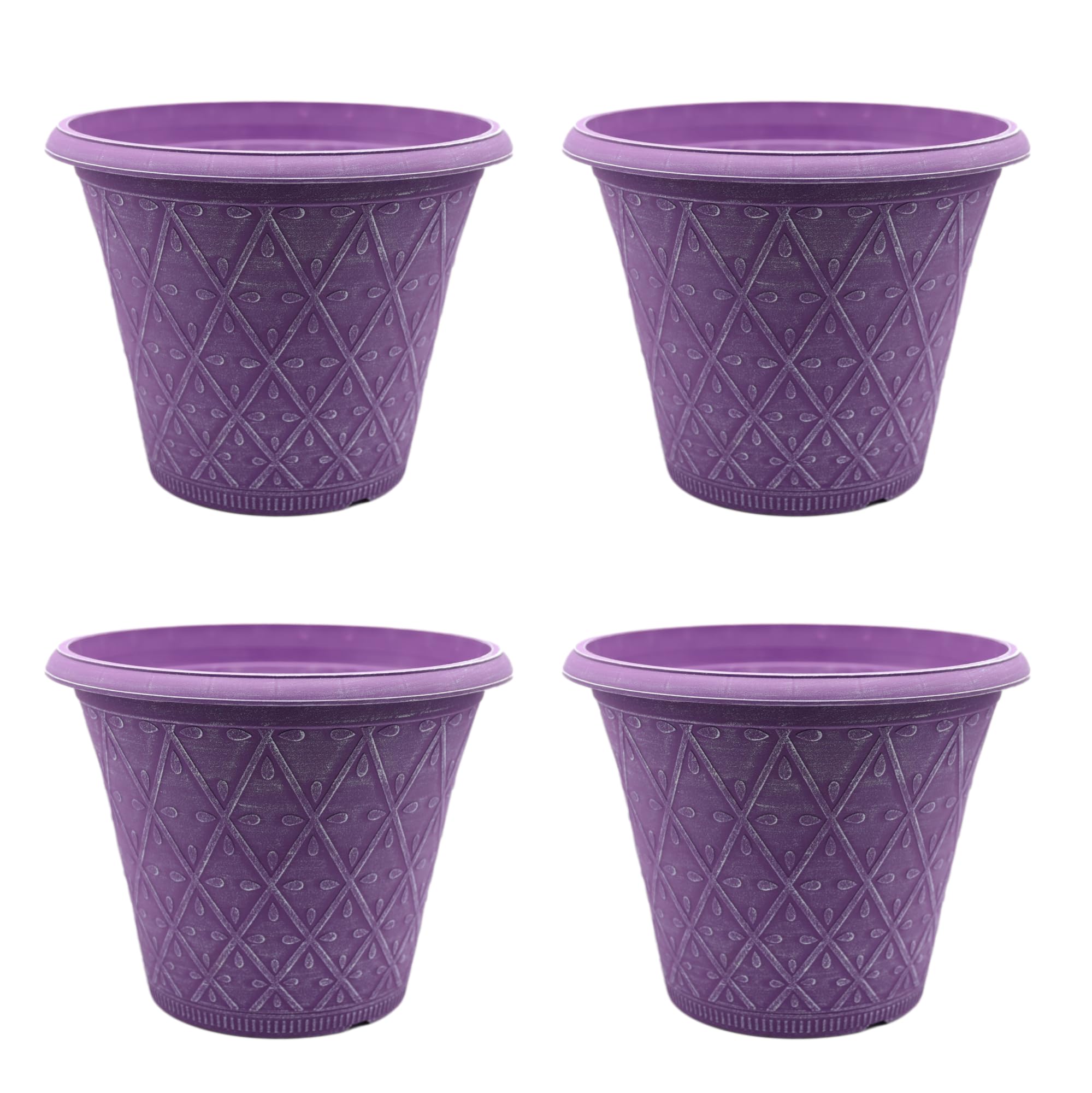 Fyne-Finds Purple Set Of 4 Round 30Cm, 12Inch Garden Plastic Material Plant Pot Raisin Outdoor Planter Decorative Cover, Drainage Holes, Weather, Frost Proof