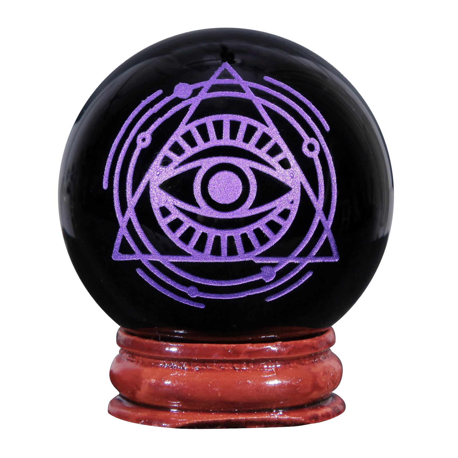 Nupuyai 1.9" Engraved Symbol Obsidian Crystal Ball with Stand