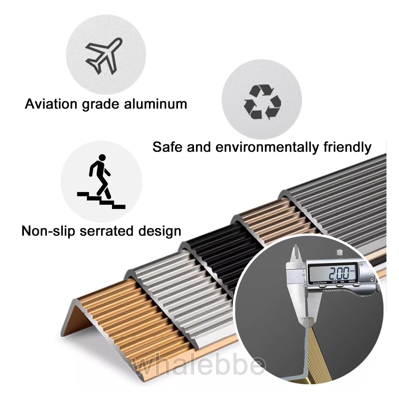 Profilo Per Bordi Scale Paraspigolo Strisce Antiscivolo Per Gradini L 90cm | Spessore 2mm Angolare Alluminio A Forma Di L Profilo Per Scale Antiscivolo E Impermeabile(Gray,W70 x H30mm)