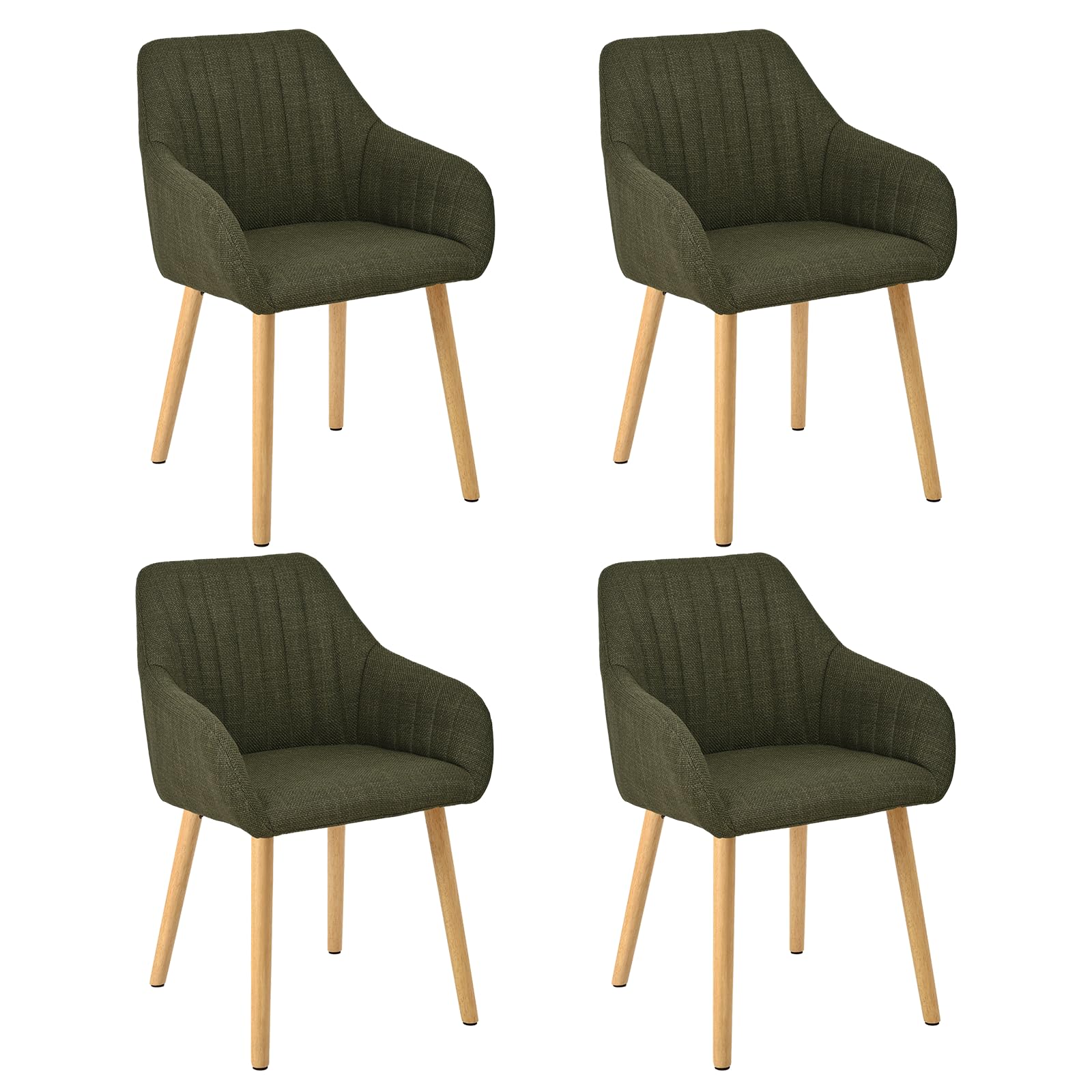 Goeurvant Dining Chairs Set of 4, Modern Kitchen Chairs with Backrest & Wooden Legs, Upholstered Armchairs for Living Room, Dining Room, Lounge, Polyester Fabric, Green