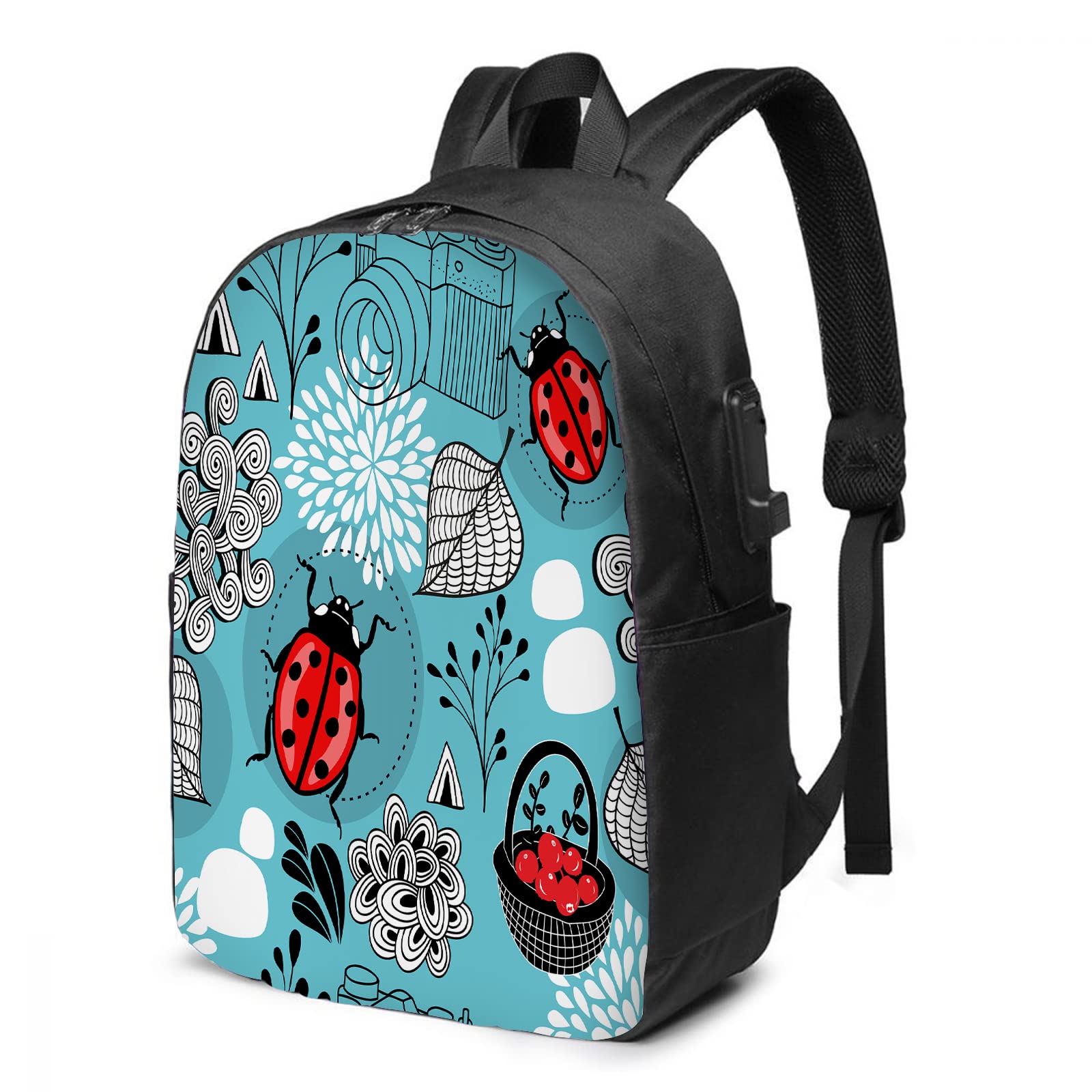 Travel Laptop Backpack Leisure Bag Berries Basket Nearby Coccinella Septempunctata Animal Insect Plant Large Capacity Package Business Bag With Usb Port Unisex 17 Inch