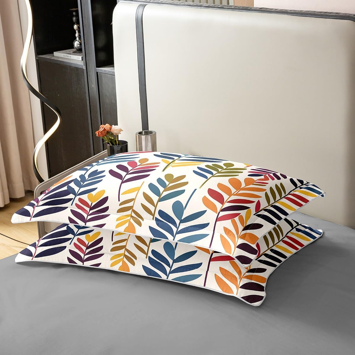 Feelyou Kids Leaf Cotton Duvet Cover Set Queen Size Botanical Duvet Cover for Boys Girls Teens Room Decorations Leaf Branches Comforter Cover Set Colorful Bedspread Cover