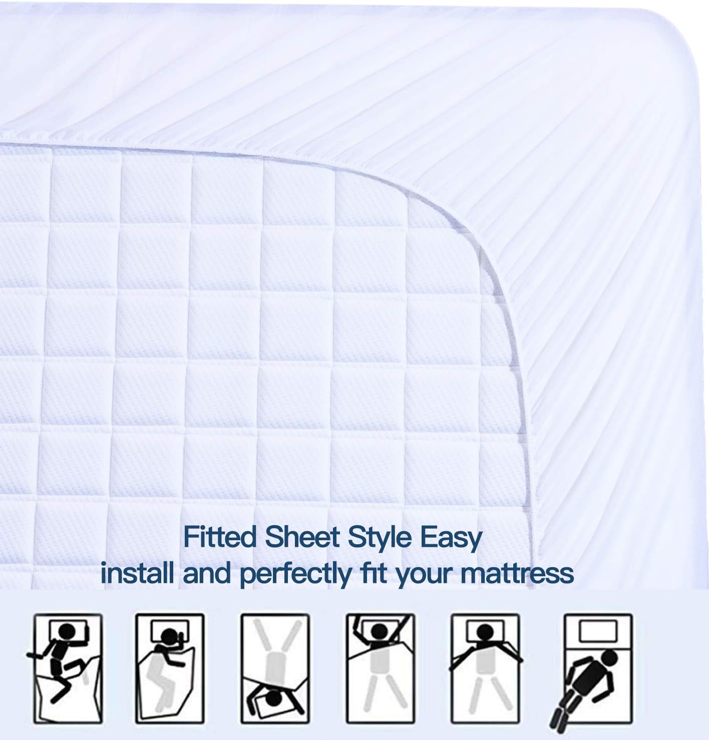 SLEEP ACADEMY Quilted Mattress Pad Protector King - Waterproof Mattress Cover Stretches up to 14 Inches Deep Pocket Noiseless& Durable