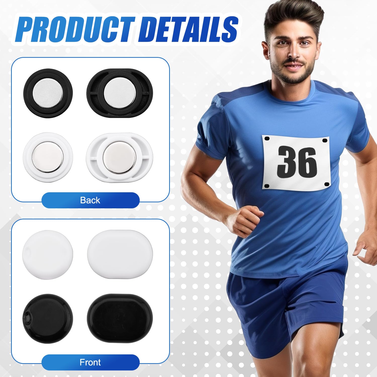 Gosknor 10 Paia di Magneti per Pettorali da Gara, Clip Magnetiche per Pettorali da Gara Fermagli per Pettorali Spille Magnetiche per Pettorali per Corsa Triathlon Ciclismo