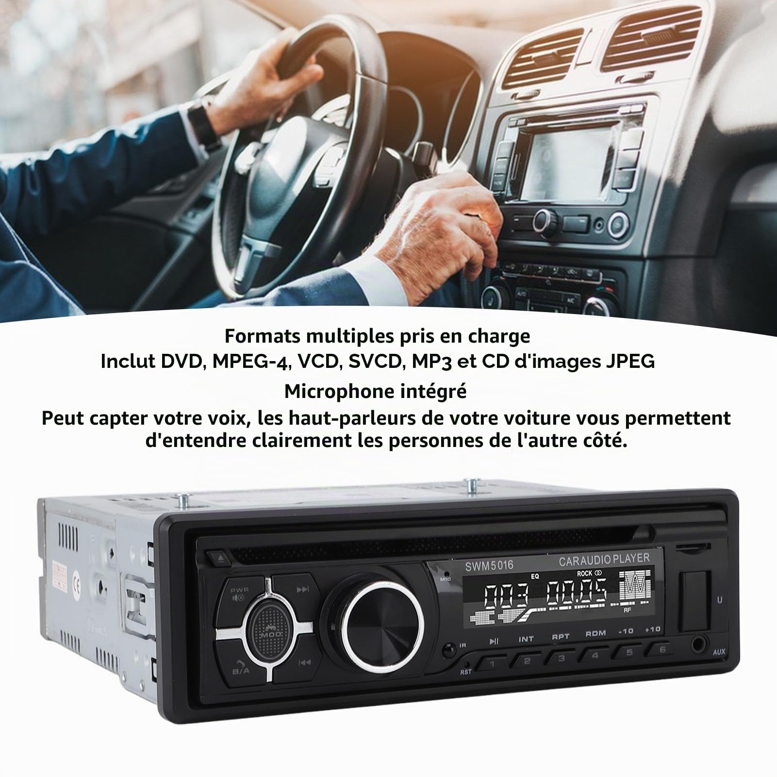 Autoradio avec Lecteur CD/DVD, Lecteur MP3, Récepteur Radio FM de Voiture à Chargement USB avec Télécommande, Autoradio Bluetooth CD