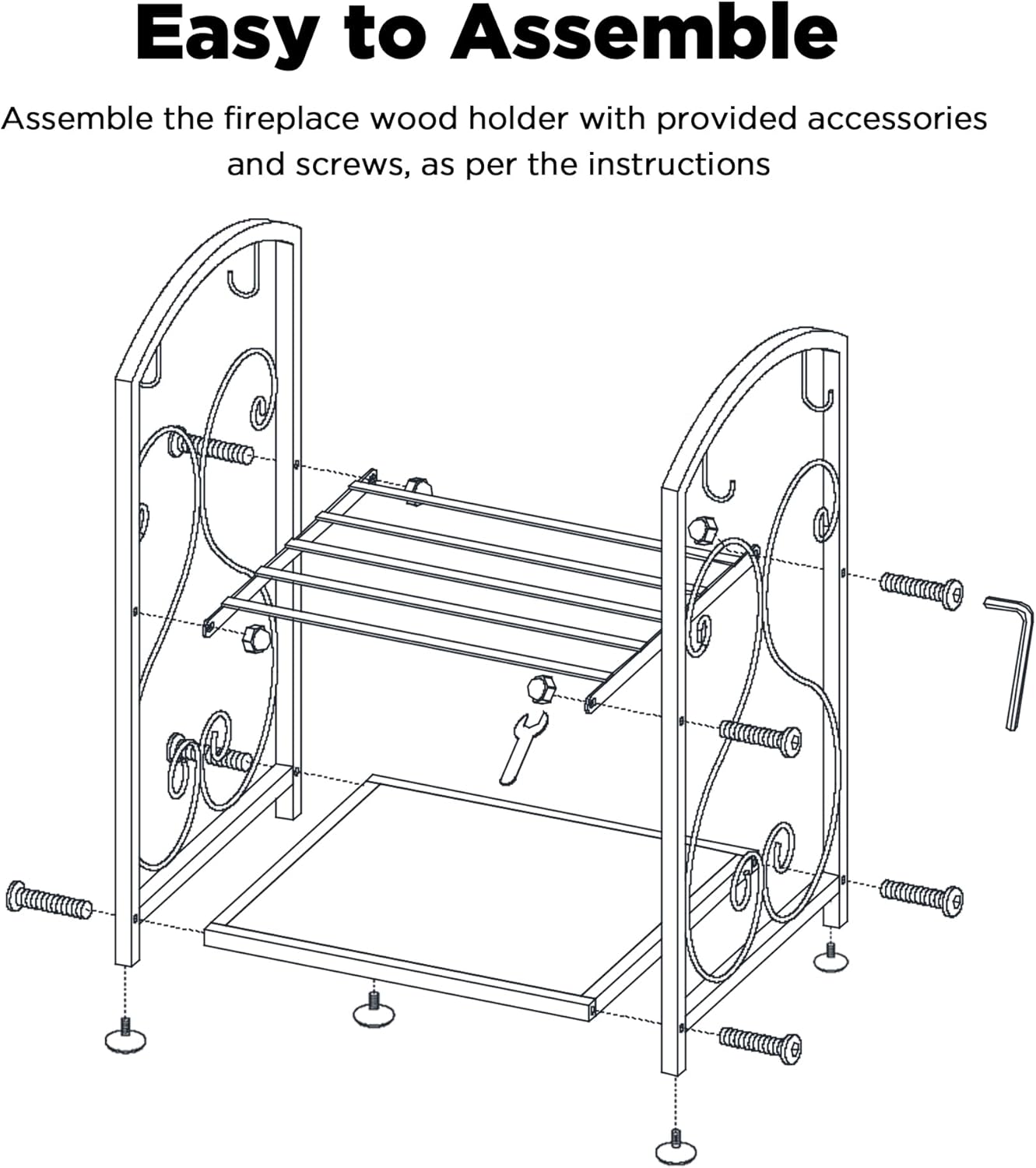 Sunolga Firewood Rack Indoor, 5-Piece Fireplace Tools Set 28 Inches Tall Firewood Holder, Wood Holders Firewood Indoor for Outdoor Fireplace Fire Pit Wood Stove
