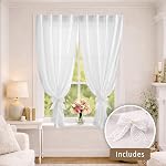 2 Panneaux Rideaux de cuisine blancs 41 Longueur de pouce Tier Rideau, Autocollant & Rideaux de poche, Deux en un sans-perçage, Rideaux à fenêtre court pour la salle de bains, 25x41 de pouce,2PCS