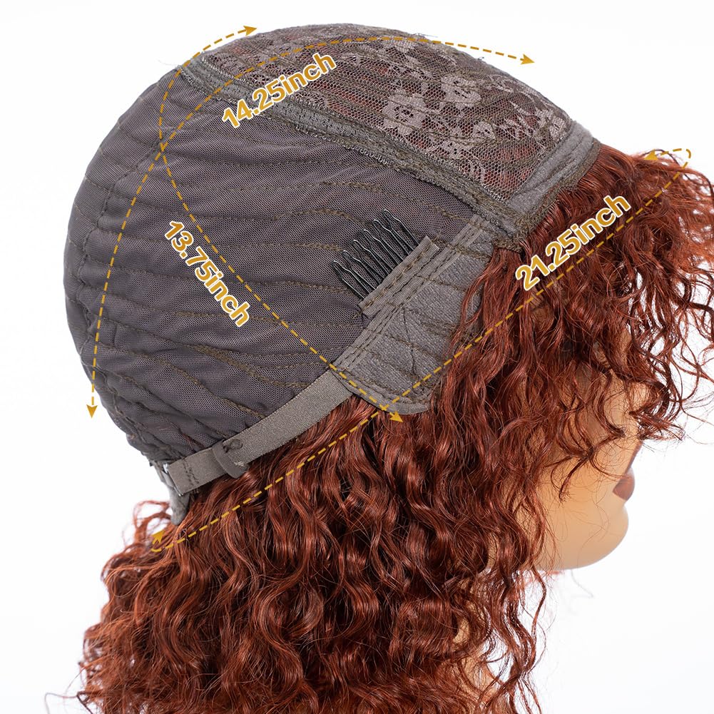 Short Curly Human Hair Wig With Bangs 14 Inches Glueless Cap Amazon.com : Jerry Curly Human Hair Wigs With Bangs 200  main image 4