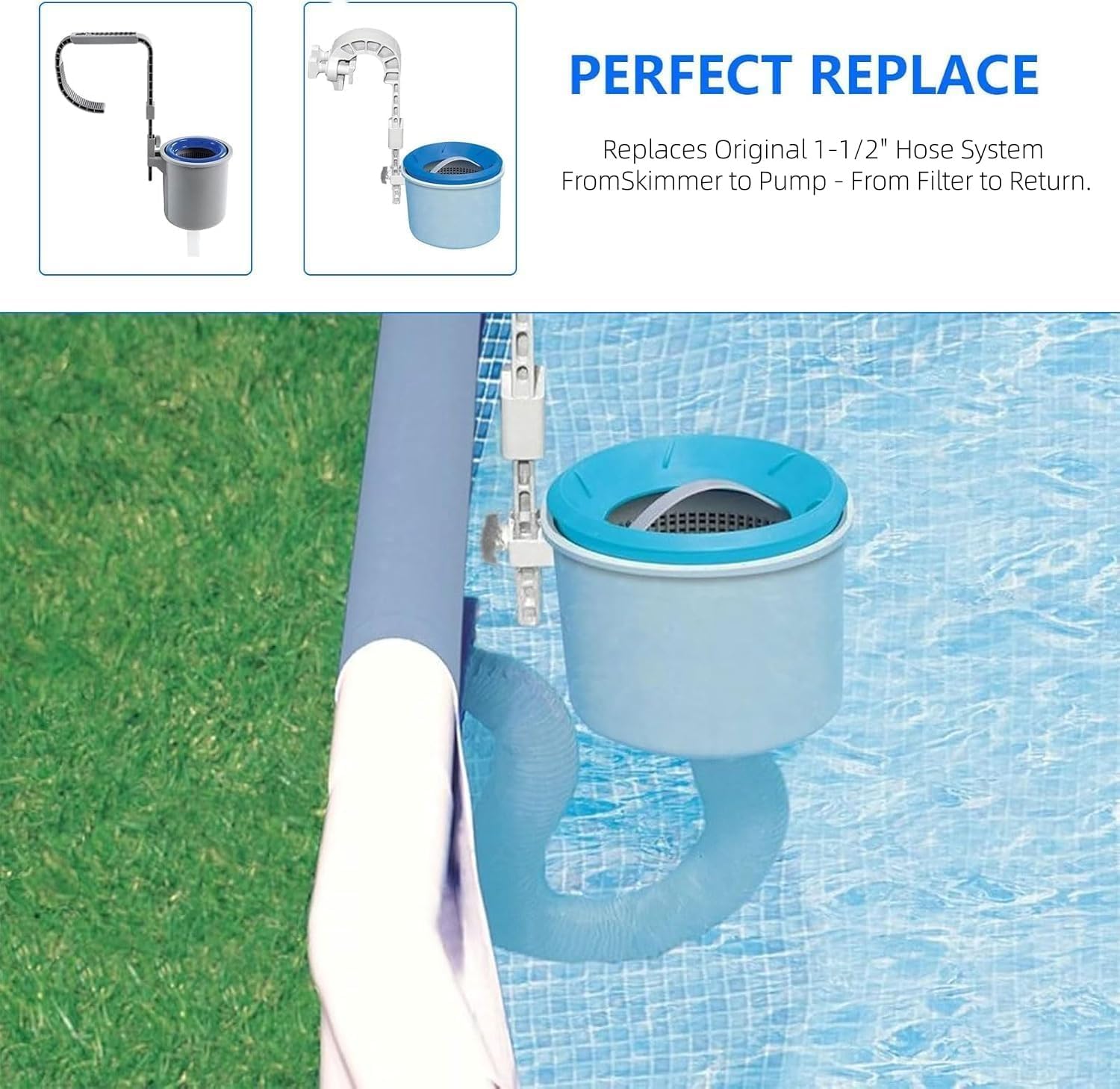 1-1/2 Inch x 3ft Replacement Pool Hose for Summer Waves Pool Skimmer, Pool Pump, Pool Filter, Swimming Pool Return Suction Hose