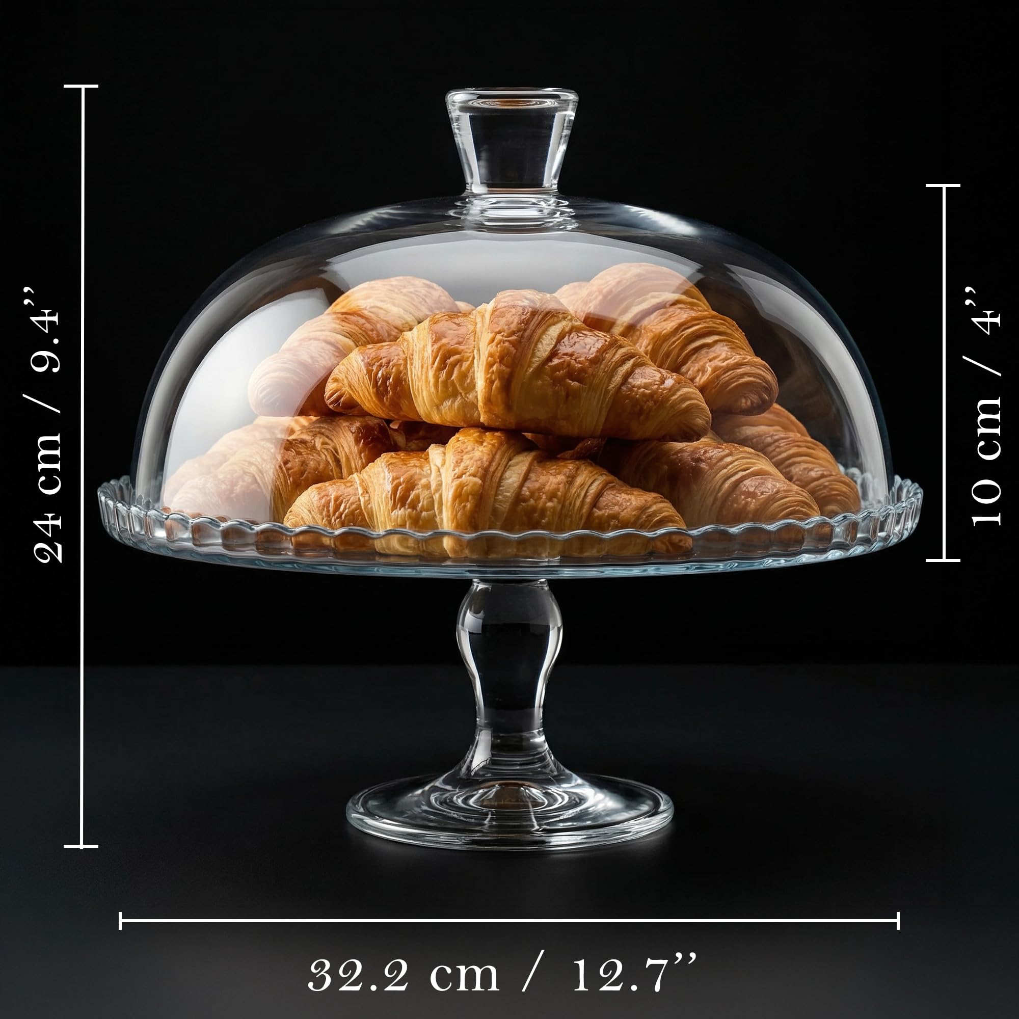 Présentoir à Gâteau sur Pied en Verre avec Cloche, Transparent, Ø 32,2 cm, pour Gâteaux, Cupcakes, Pâtisseries et Réceptions