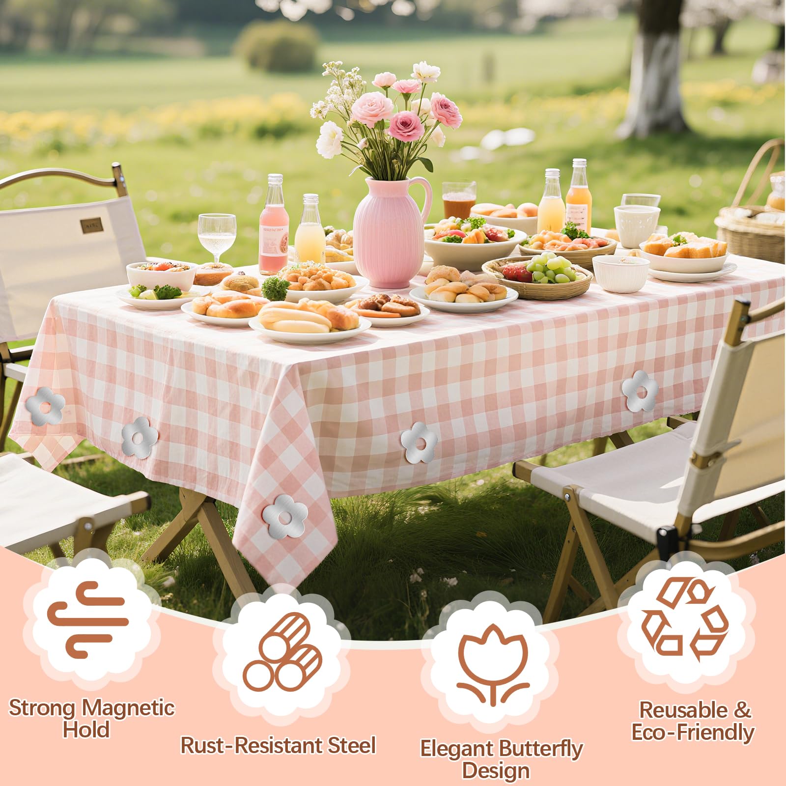 8 Piezas Pesas para Manteles con Imán, Pesos Magnéticos de Acero Inoxidable para Mantelespara Mantel Picnic, para Jardín, Balcón, Terraza, Bodas, Camping (Flores)