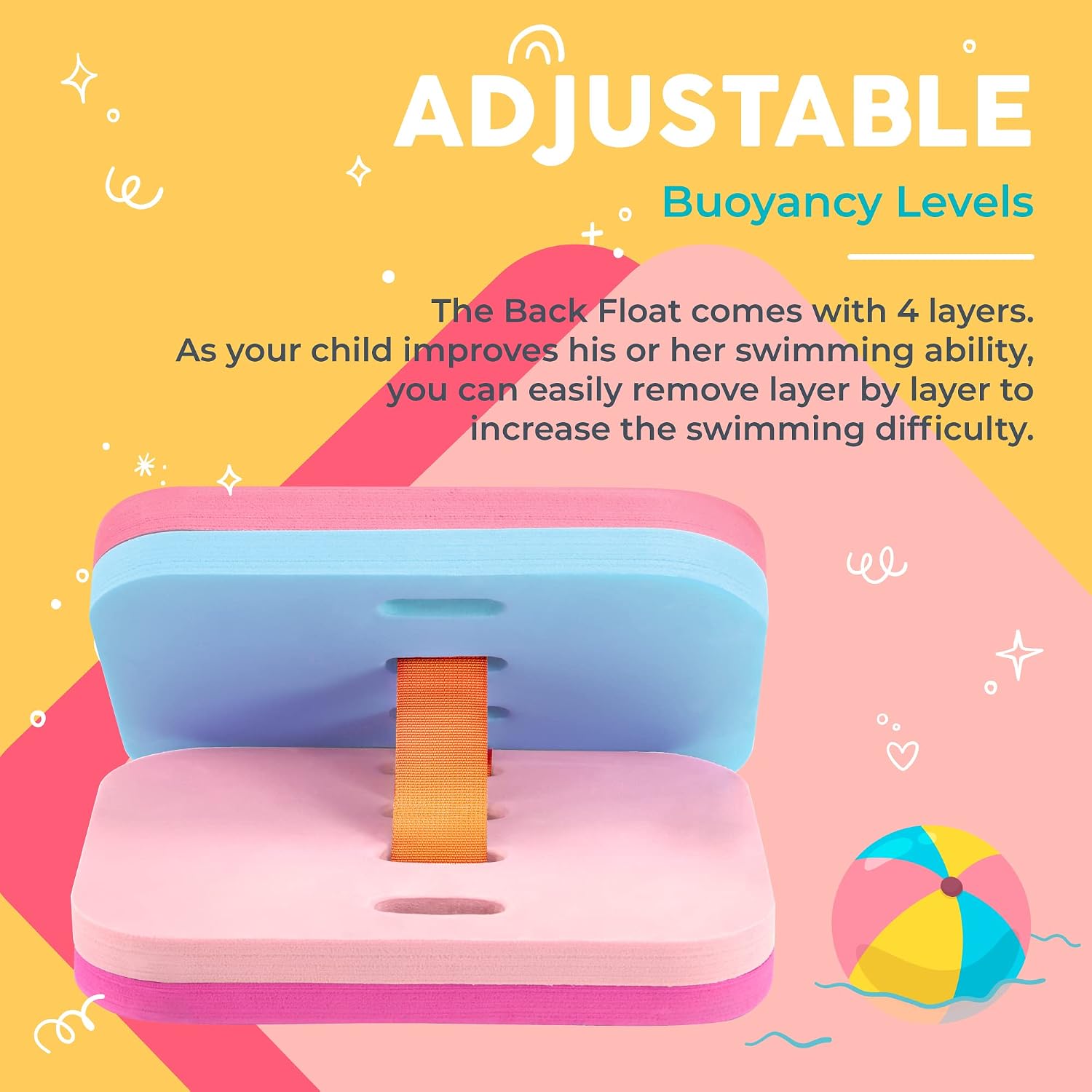 Sunlite Sports Back Float Swim Trainer with Adjustable Belt, Floatie with Multiple Layers, for Kids Children Toddler Swimming Safety