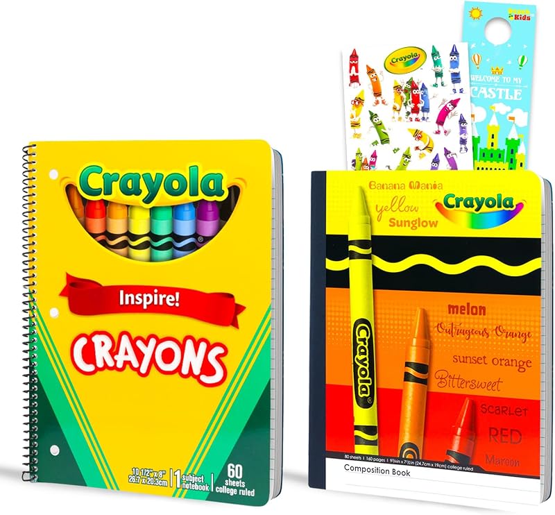 Crayola School Supplies Set - Bundle with Spiral Notebook, Composition Notebook, Tattoos, More Classroom Office Supplies for Kids, Boys, Girls | Crayola Notebook and Composition Book for Boys Girls w Tattoos, More | Crayola School Supplies Must-Haves for Work, Classroom