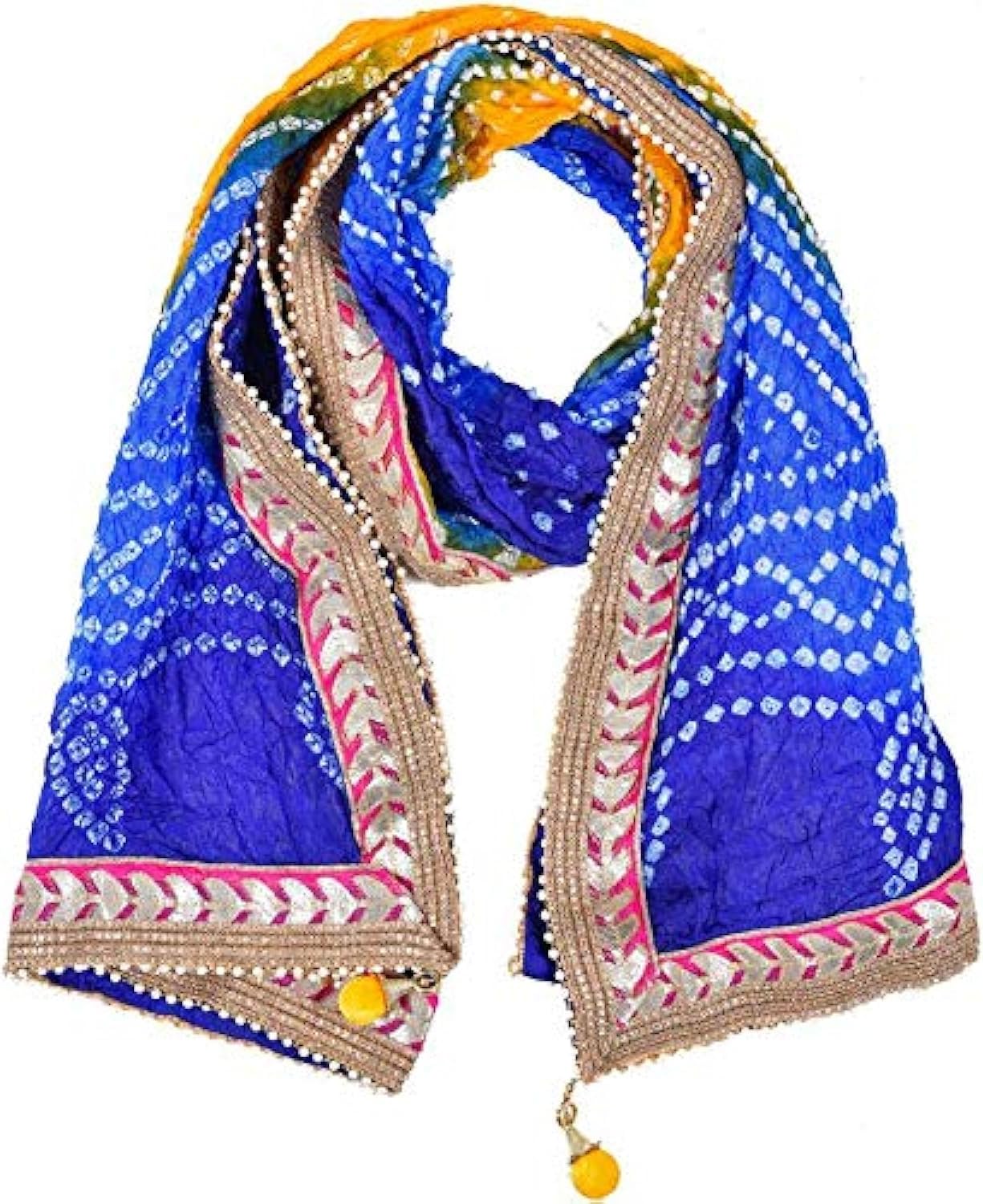 Women's Silk Jaipuri Rajasthani Bandhani Bandhej Heavy Dupatta with Gota Work and Latkan