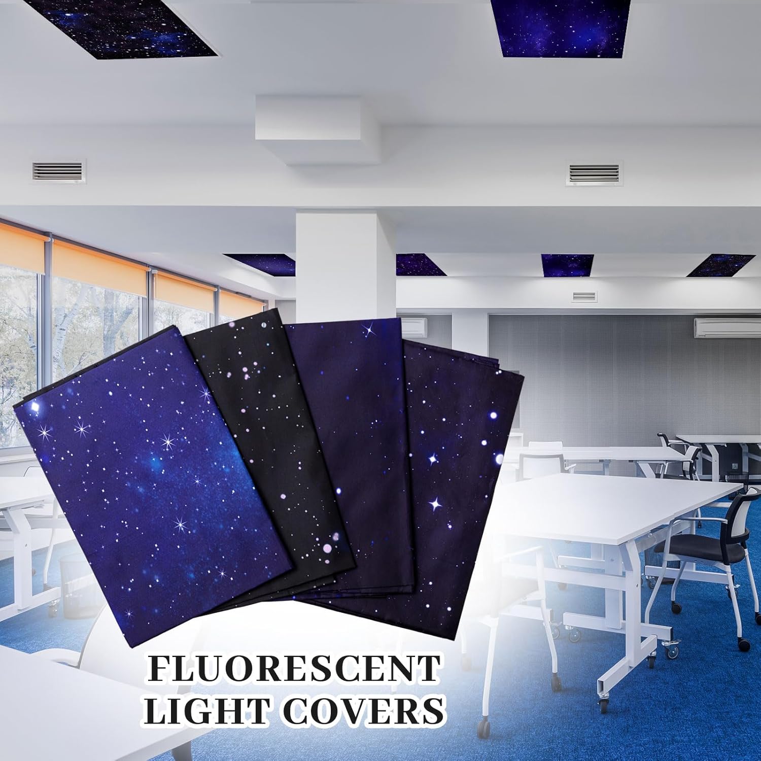 ROCEEI 8 Pack Fluorescent Light Covers, 4 x 2 Feet Magnetic Night Sky Covers Bulk for Ceiling Classroom Light, Reduce Glare, Easy Install, Filters for School, Home, Office, Hospitals Cubicle Decor