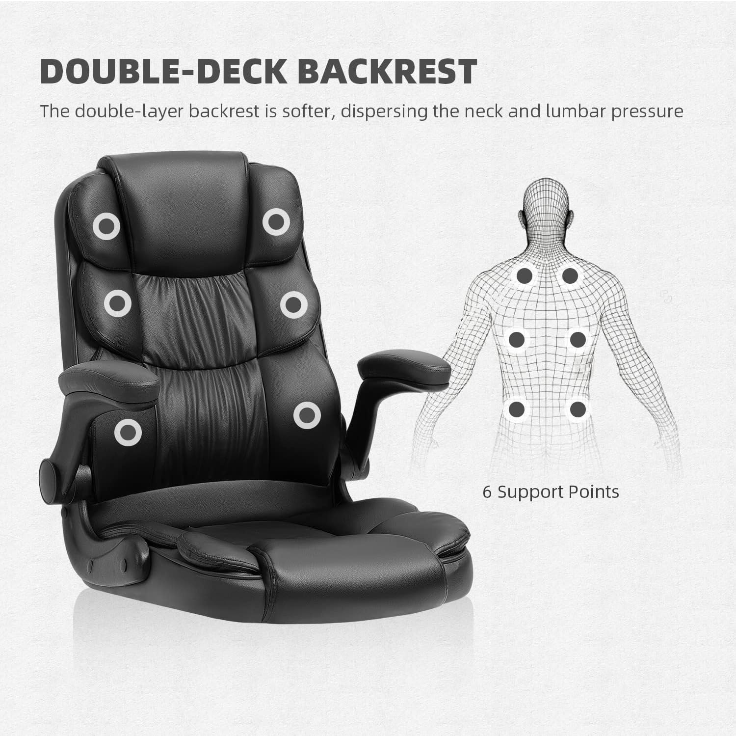 KERMS Executive Office Chair High Back PU Leather Desk Chairs with Arms and Wheels, Ergonomic Chair with Lumbar Support, Black