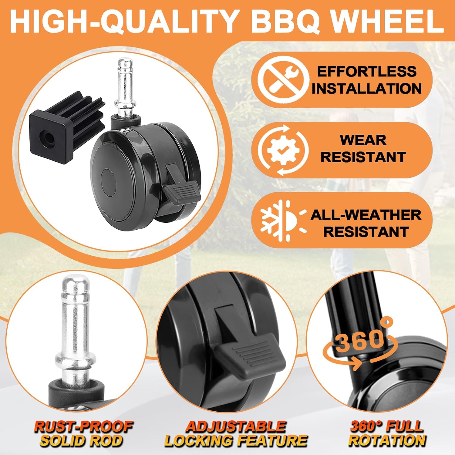 70360 Locking Caster Wheel for Weber Grill Wheels Genesis 300 SER E310 E320