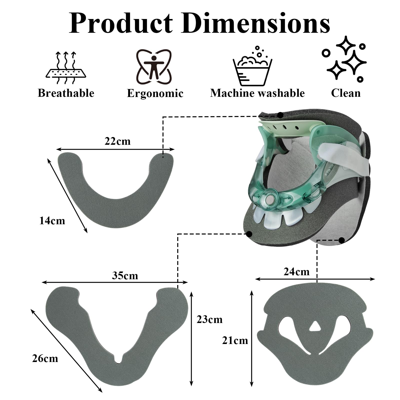 6 cuscinetti di ricambio grigio-verdi, ideali per orecchie Aspen Vista, cuscinetti per cuscino cervicale lavabili, imbottitura Cervical Collar (2 set)