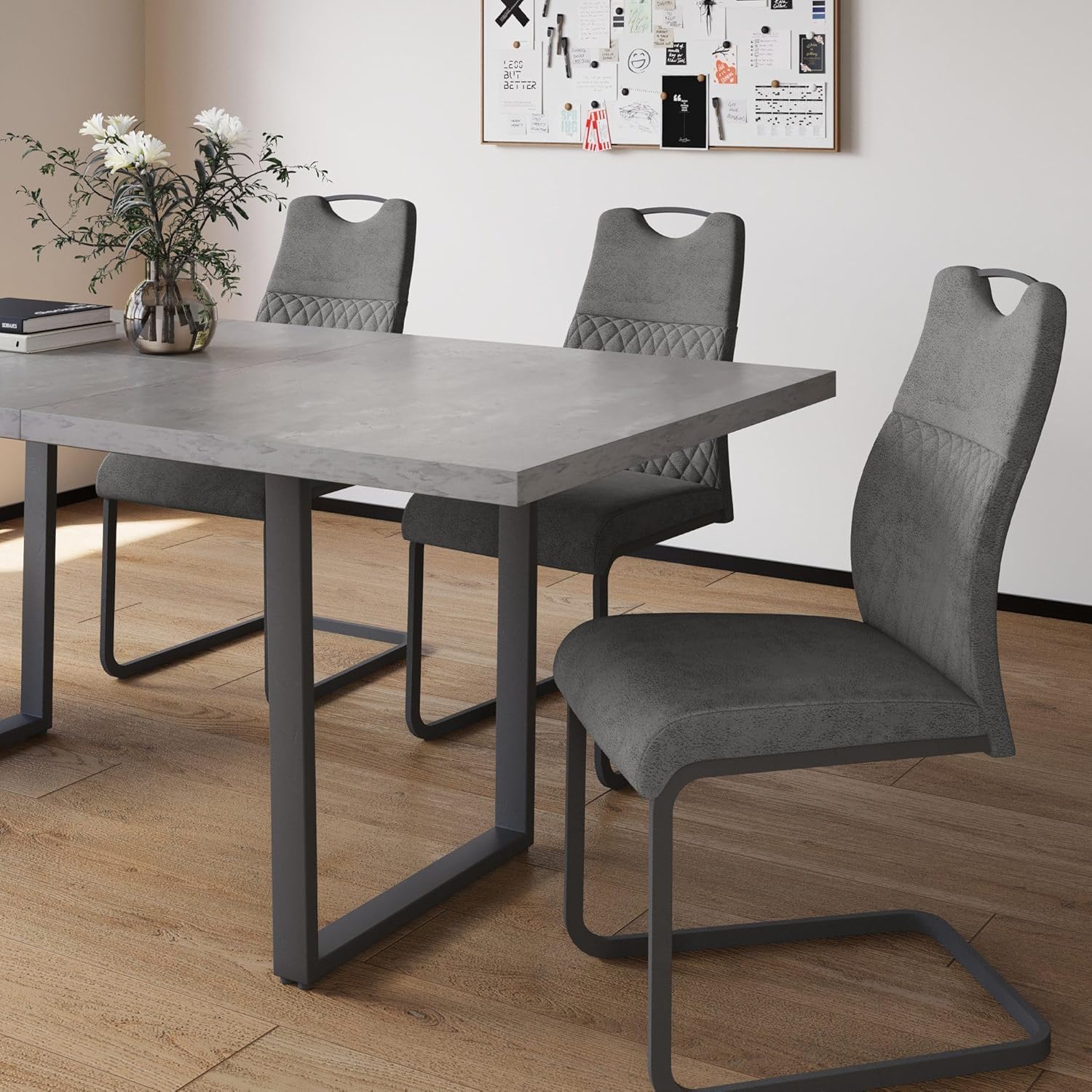JIEXI Chaise Cantilever de Salle à Manger Ensemble 6 pièces Moderne avec Dossier Haut et siège en rembourré avec Pieds Noir Texture givrée et chaises latérales de Salon (Gris 4 Chaise)
