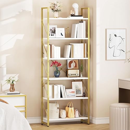 Vista 5 de YITAHOME Estantería alta de 6 niveles, moderna estantería dorada, estantes de almacenamiento abiertos para sala de Gold