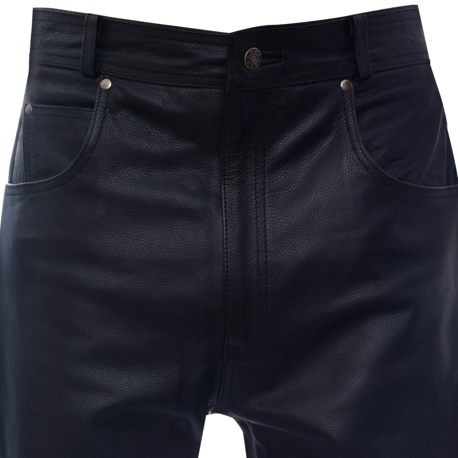 Infinity Hommes Classique Moto Motard Pantalon en Cuir Jeans 42
