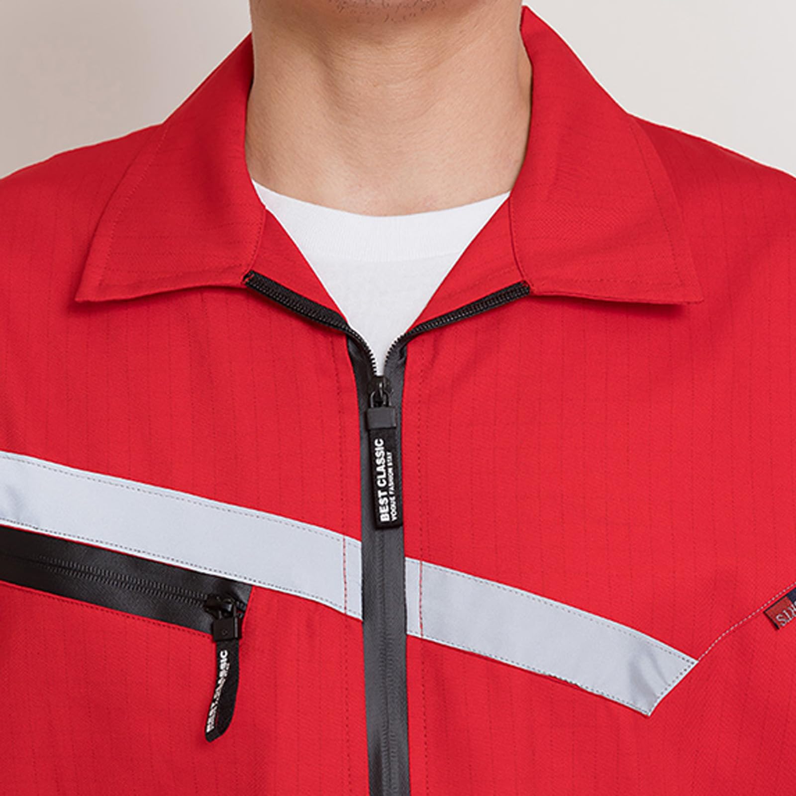 Unisexe À Manches Longues Coverall Coton Salopette Zip Up Vêtements De Travail Uniformes Avec Bande Réfléchissante