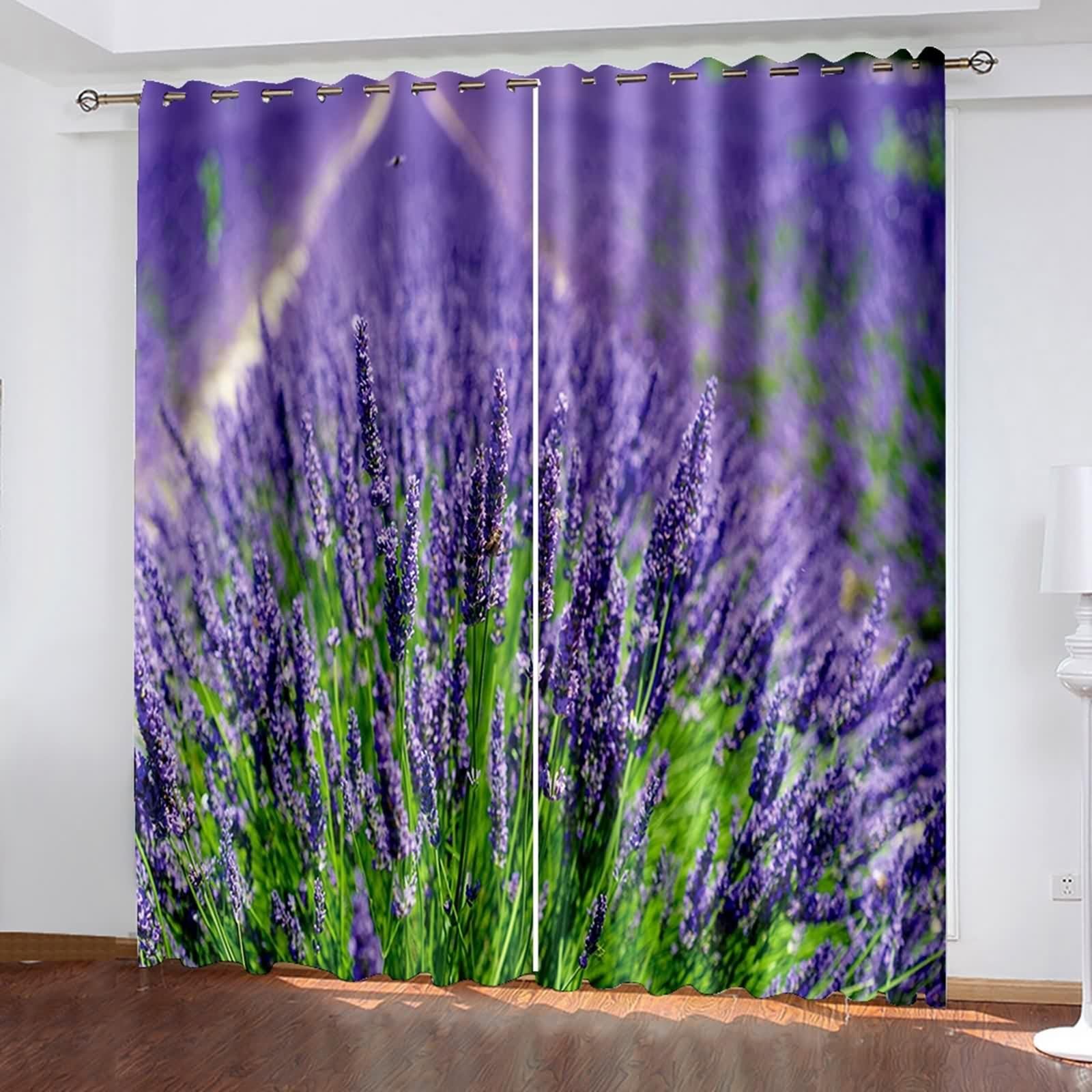 Rideaux de salon moderne violet et vert lavande en polyester 234x229 cm