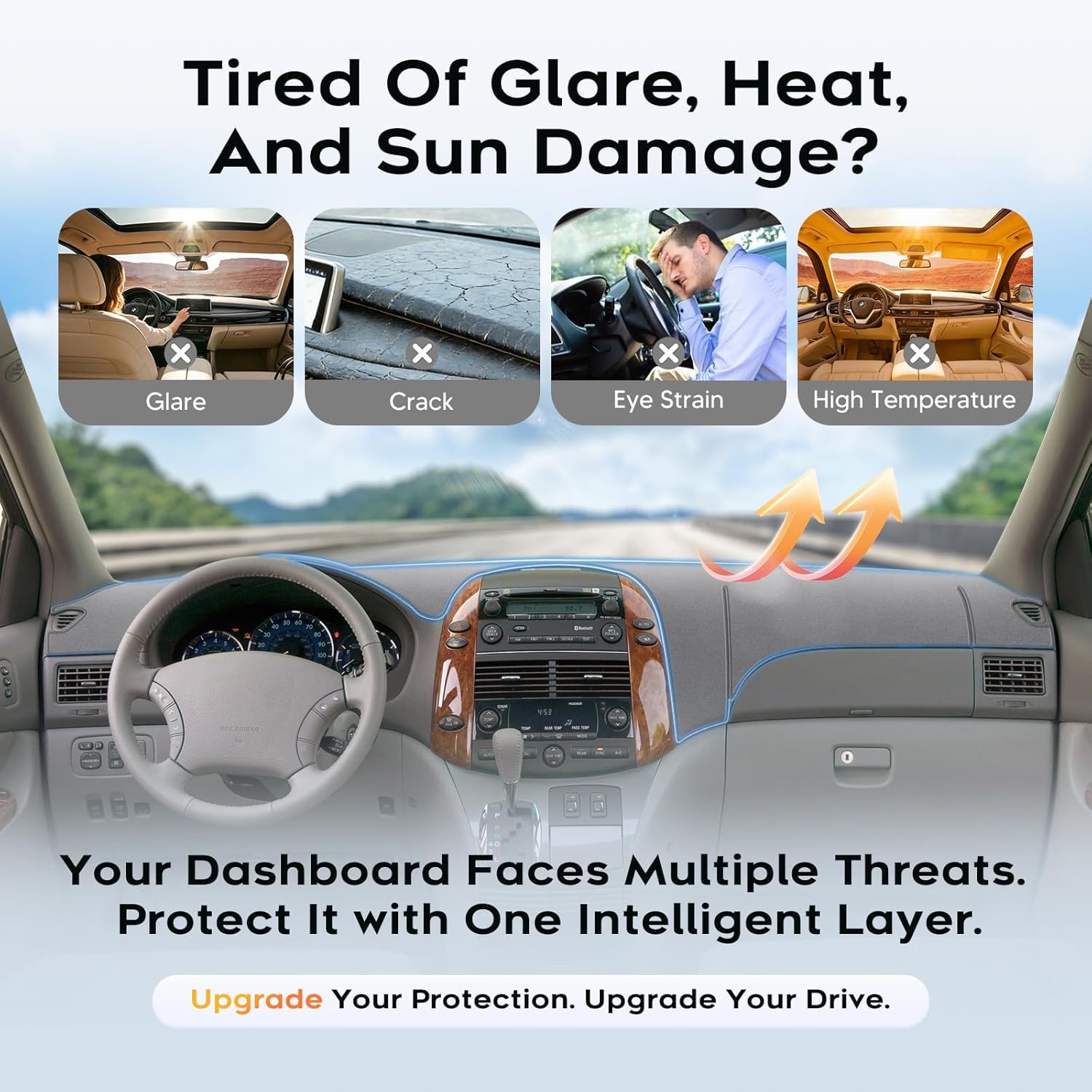CARTIST Gray Dash Cover for 2004-2010 Toyota Sienna Dashboard Cover Accessories Premium Anti-Glare Sun Shade Sienna Dash Mat Non-Slip&Airbag Safe Interior Protector