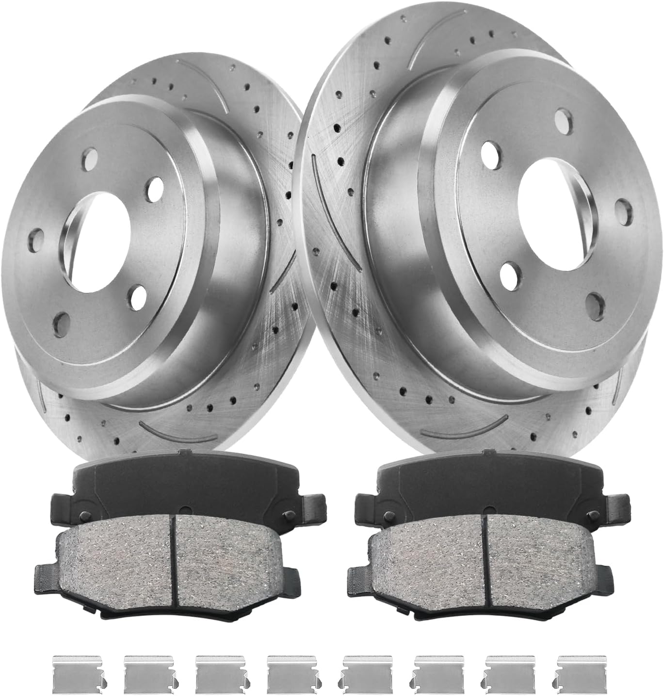 MOTOREVO Front Brake Pads And Rotors Kit Compatible With Jeep Patriot 2007 2008 2009 2010 2011 2012 2013 2014 2015 2016 2017, Disc Vented Drilled Slotted Brakes Rotors Ceramic Pads, 11.6in(294mm)