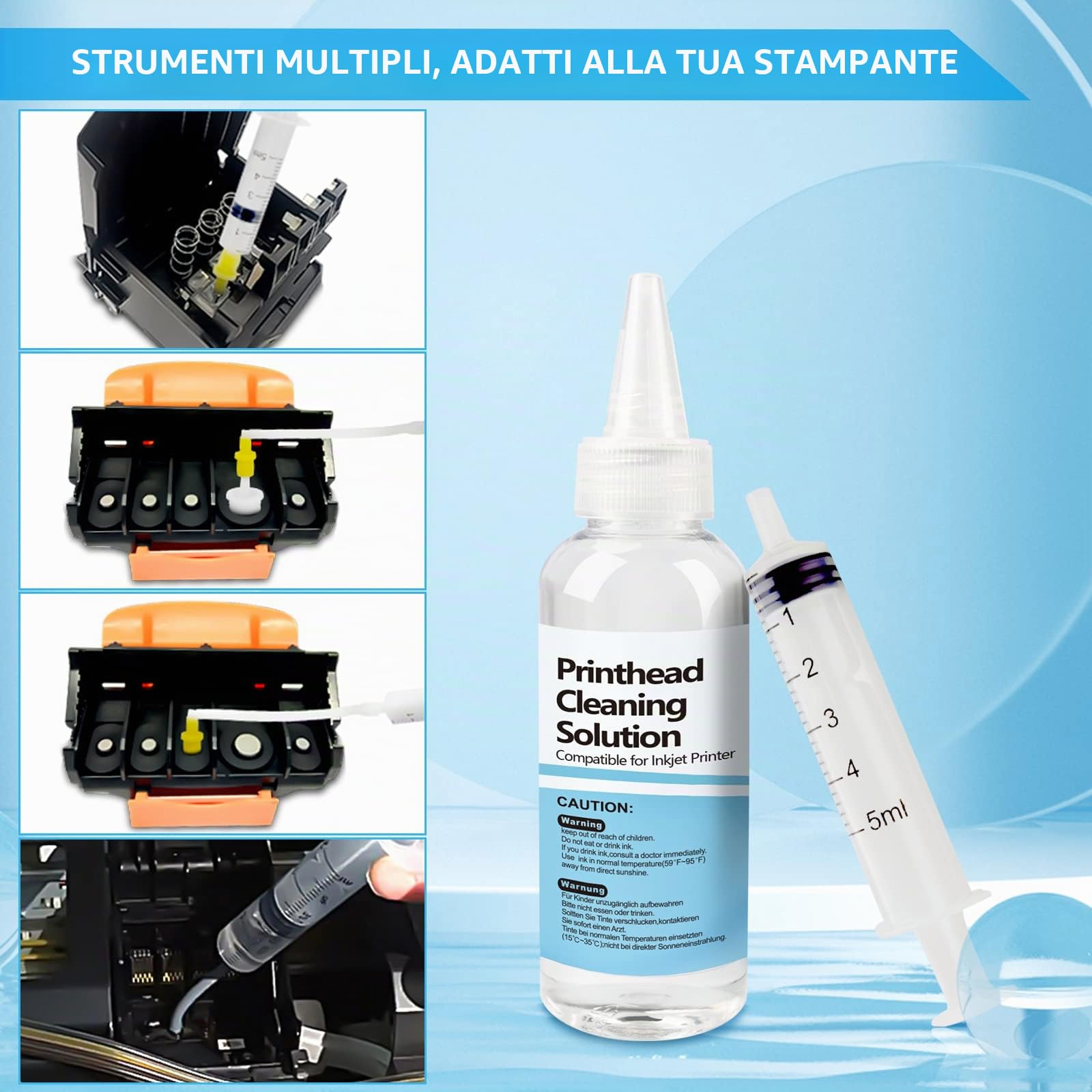 Kit Pulizia della Stampante Pulitore per Ugelli della Stampante Liquido per la Pulizia delle Testine di Stampa per Canon Epson HP Brother Samsung 100 ml