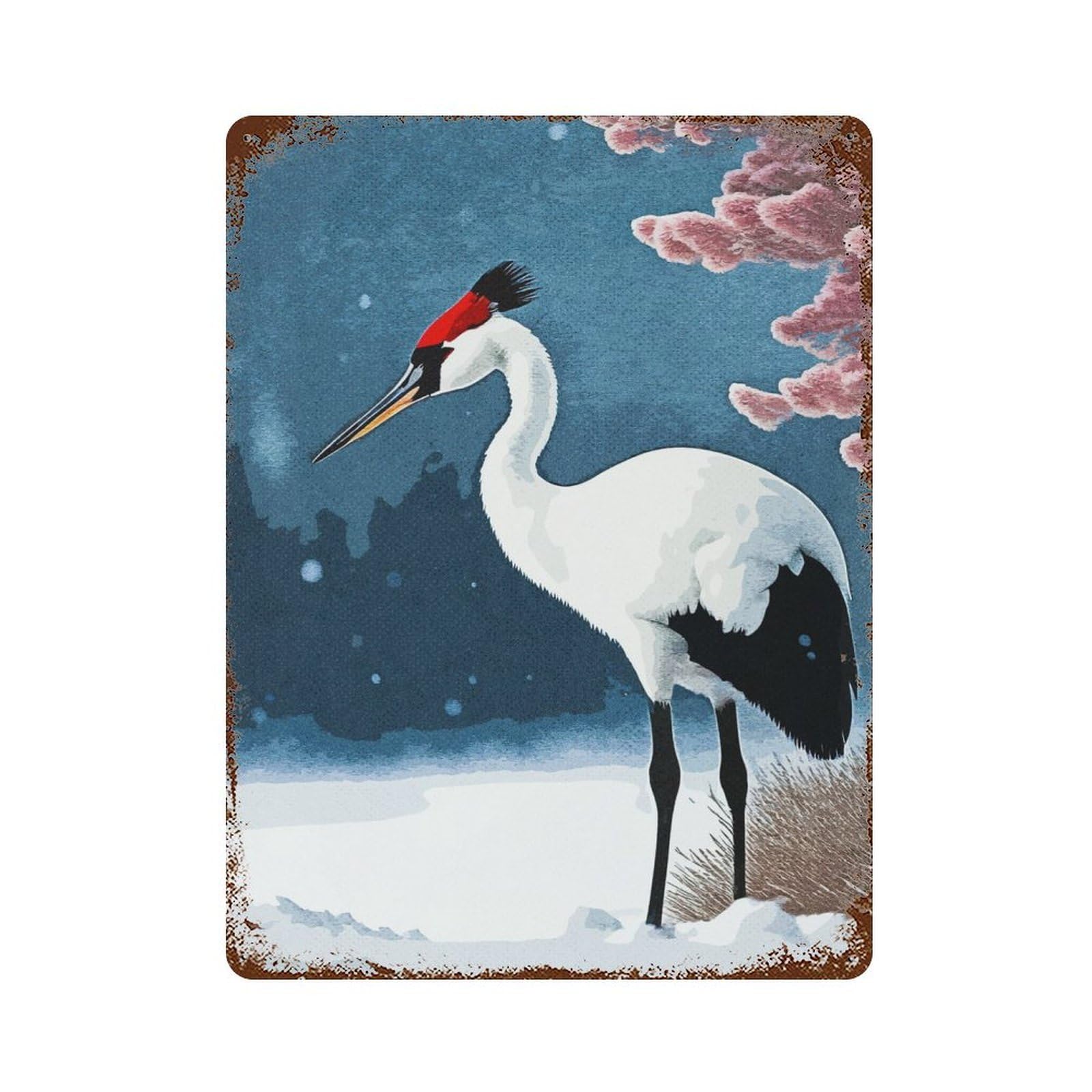 Aged Metal Wall Plaque with Stork Wintering Design 15.7"x11.8", for Basement, Hobby Room And Garage Decor, Farmhouse Wall Decor