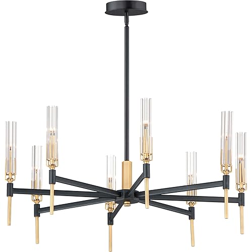 Maxim 16128CLBKAB Flambeau Crackle Glass Round LED Chandelier, 8-Light 14 Total Watts, 14"H x 33"Dia, Black/Antique Brass