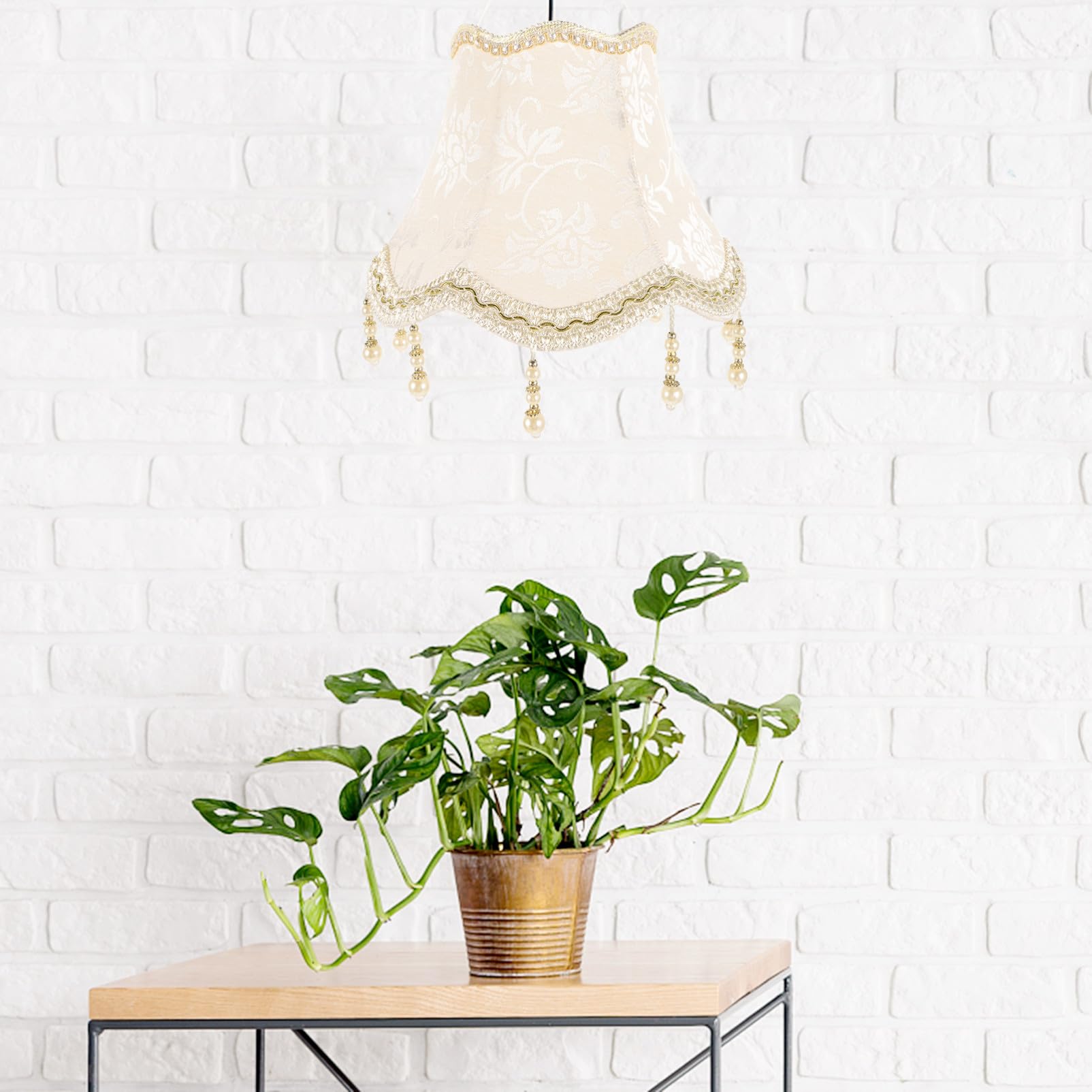 Abat Jour Lampe Décoratif en Tissu et Métal pour Douille E27 Beige