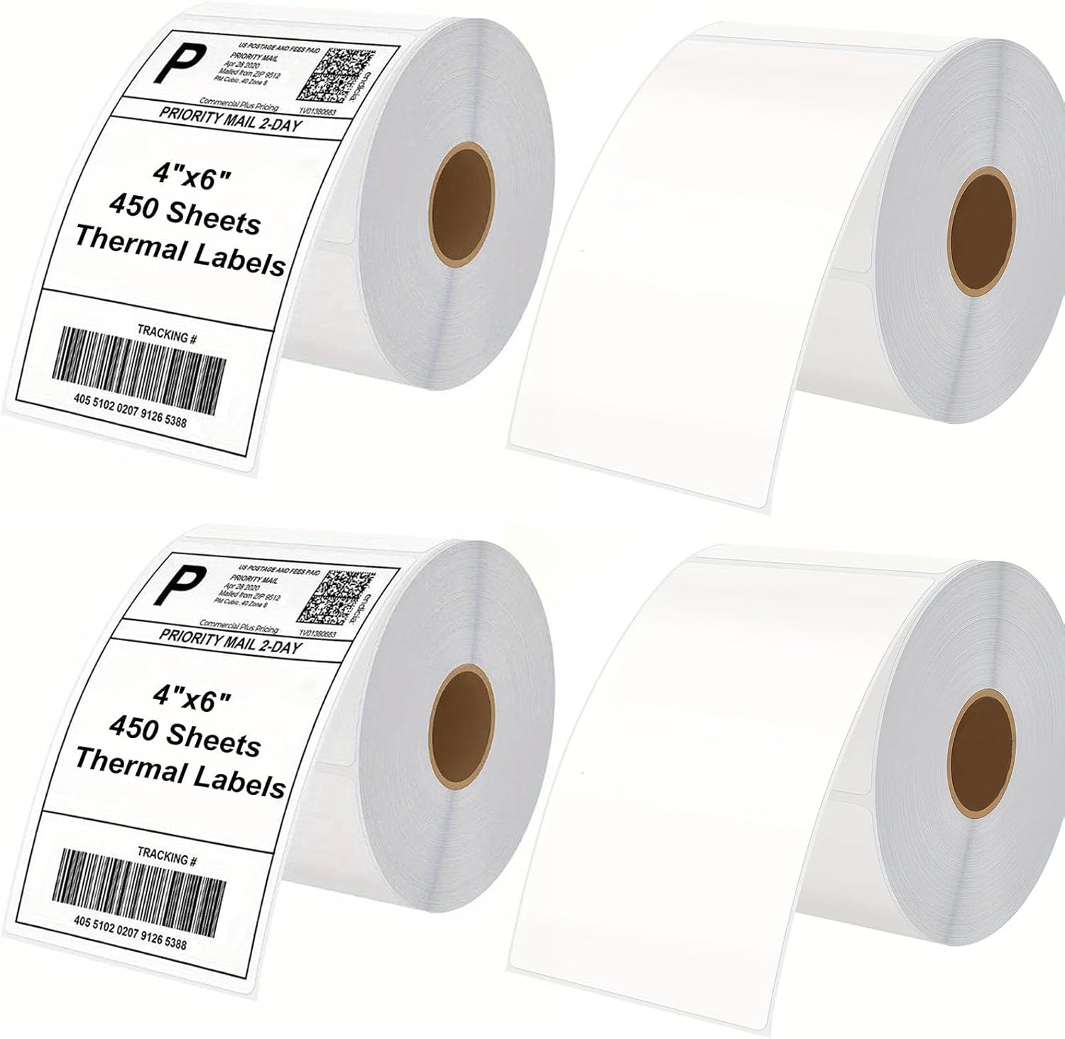 4x6 Direct Thermal Labels, Thermal Shipping Label 1800 Labels, Compatible with Zebra 2844 Zp-450 Zp-500 Zp-505, Permanent Adhesive, 4 Rolls of 450 Labels/Roll