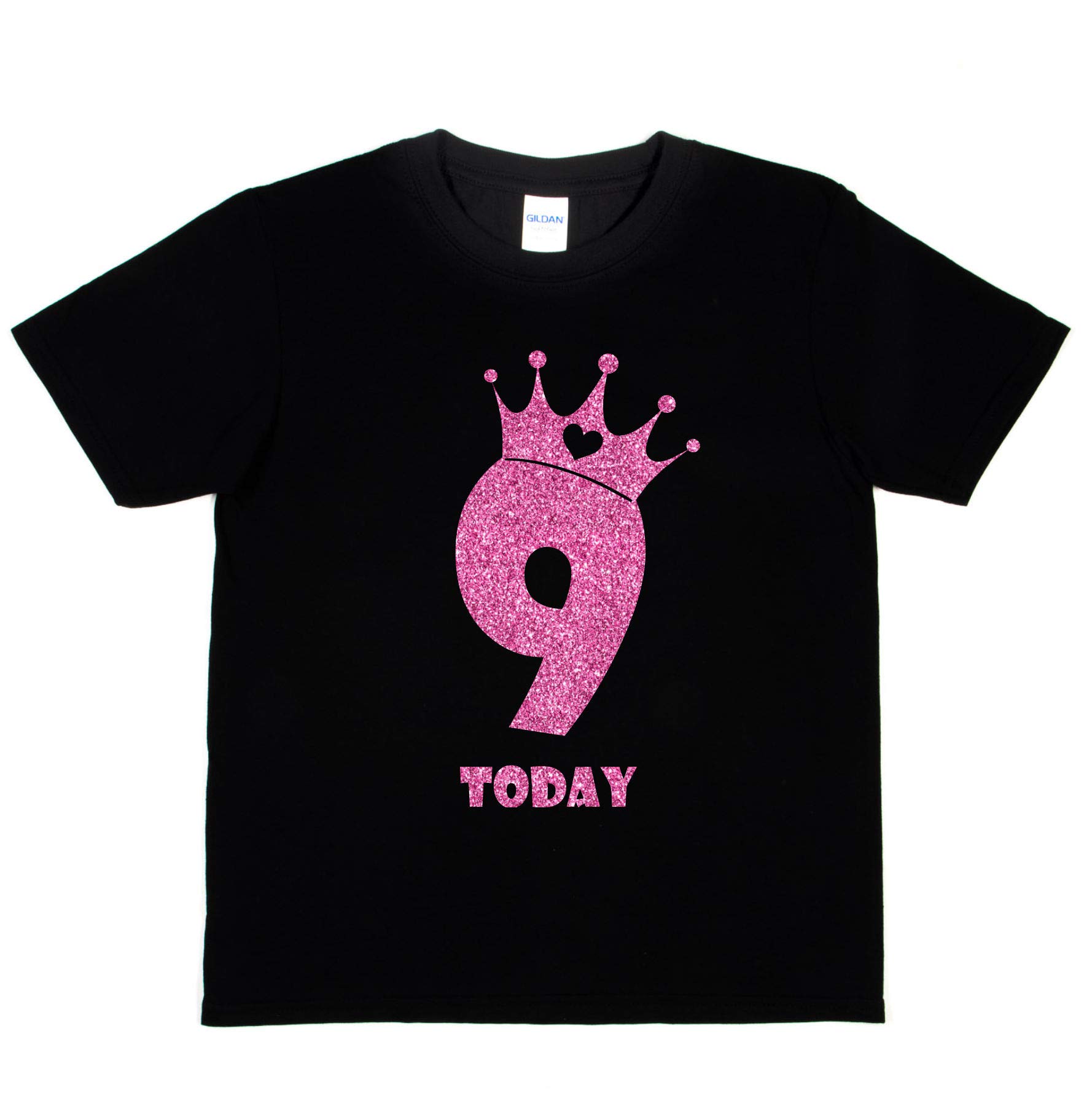 Print4u Girls Black T-Shirt 9Th Birthday 9 Today Age Nine Age 9-11