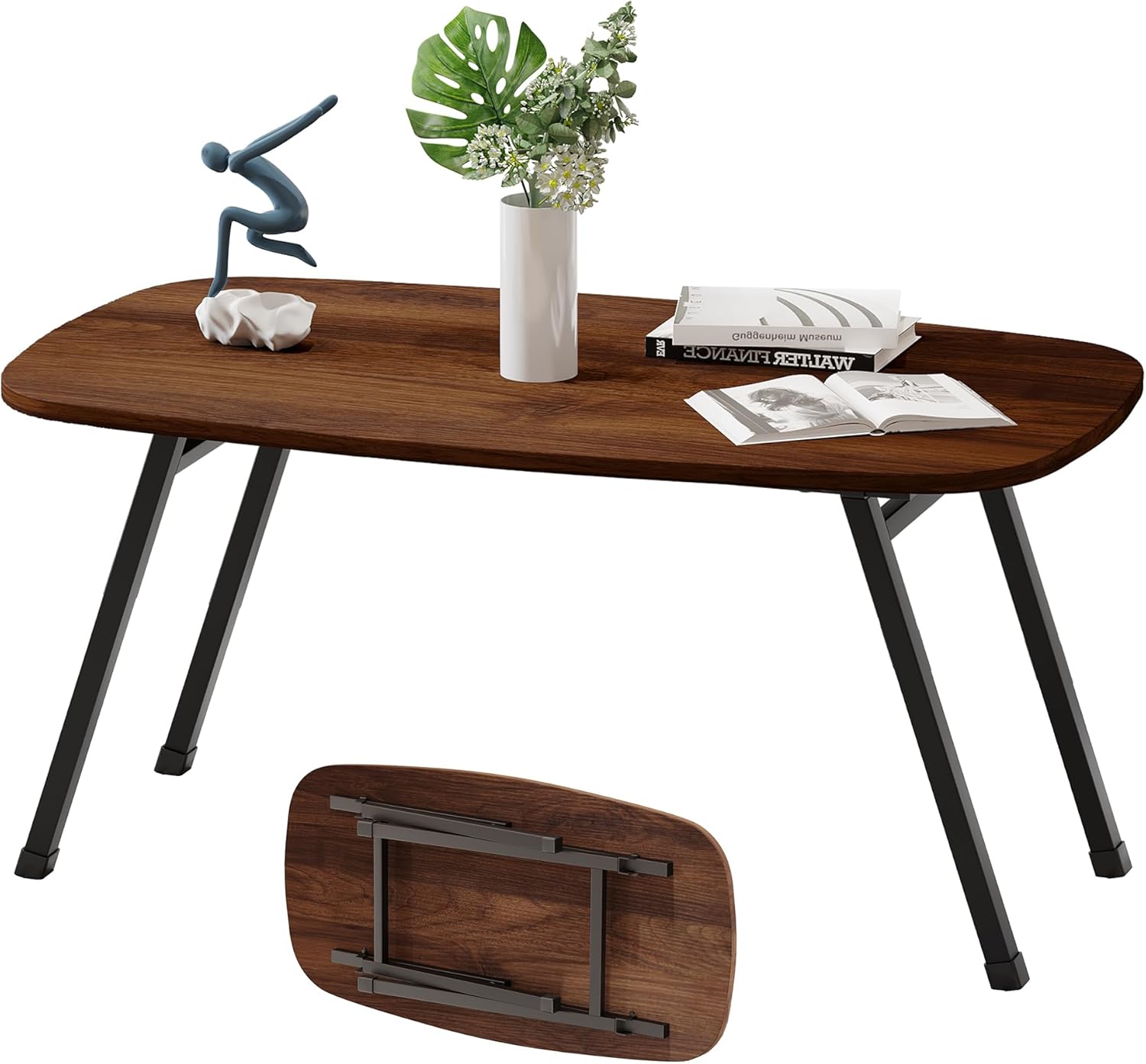 Folding Coffee Table,Modern Foldable Coffee Tables for Small Spaces,Rectangular Mid Century Low Floor Table,Tea Table,Sofa Side Table for Living Room, Home, Office,Easy Assembly,Brown