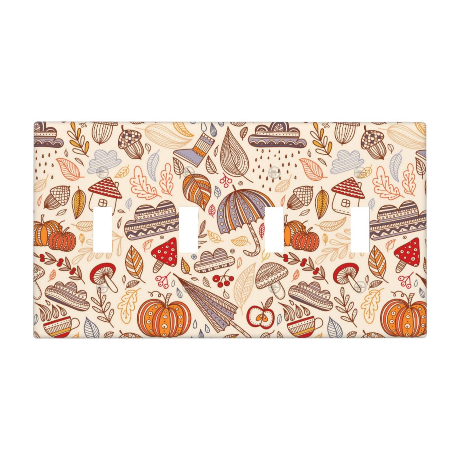 Autumn Leaves Cloud Quad Toggle Light Switch Cover Decorative 4 Gang Wall Plate Electrical Switchplate Faceplate for Bathroom Kitchen Living Room Home Decor