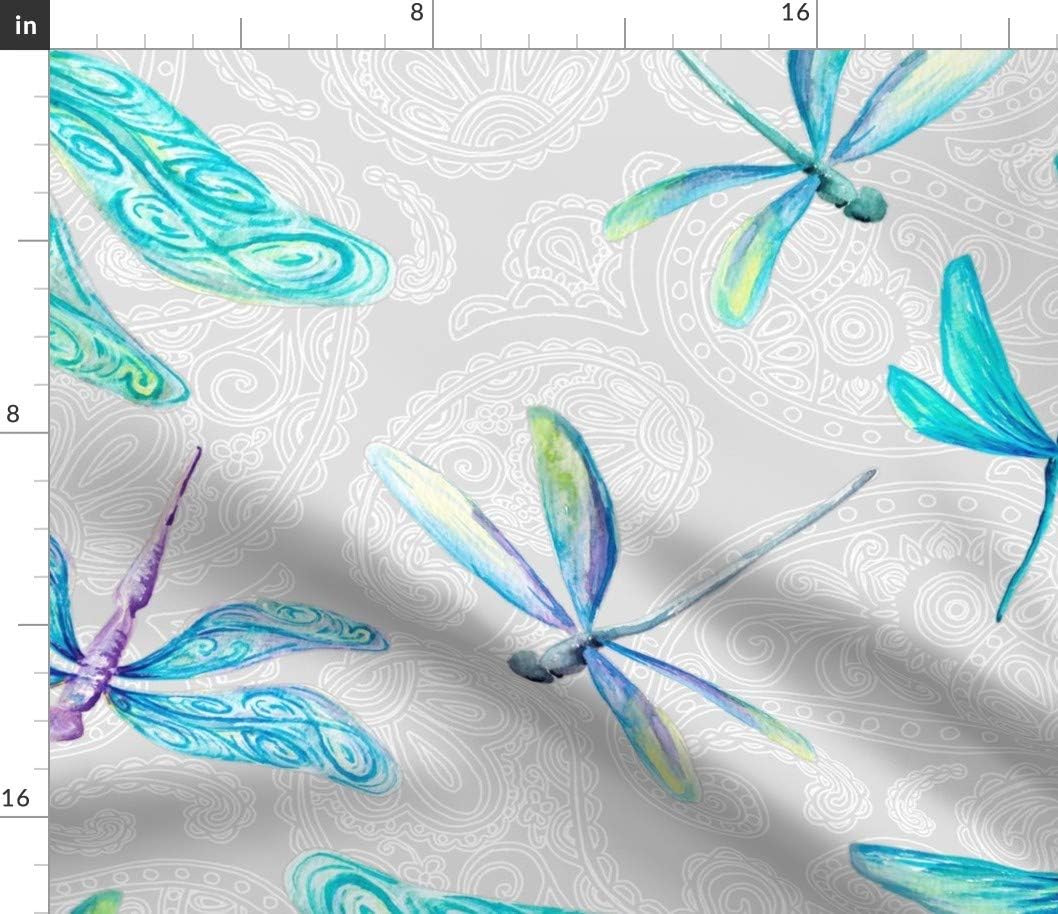 Spoonflower Fabric - Dragonflies Paisley Dragonfly Insect Whimsical Pretty Watercolor Printed on Petal Signature Cotton Fabric by The Yard - Sewing Quilting Apparel Crafts Decor