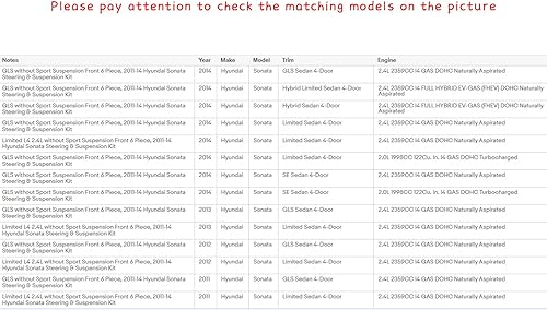 Miniatura 3 de Kit de suspensión Brazos de control Rótulas de acoplamiento de reemplazo para Hyundai Sonata Limited L4 2.4L GLS 2011-2014