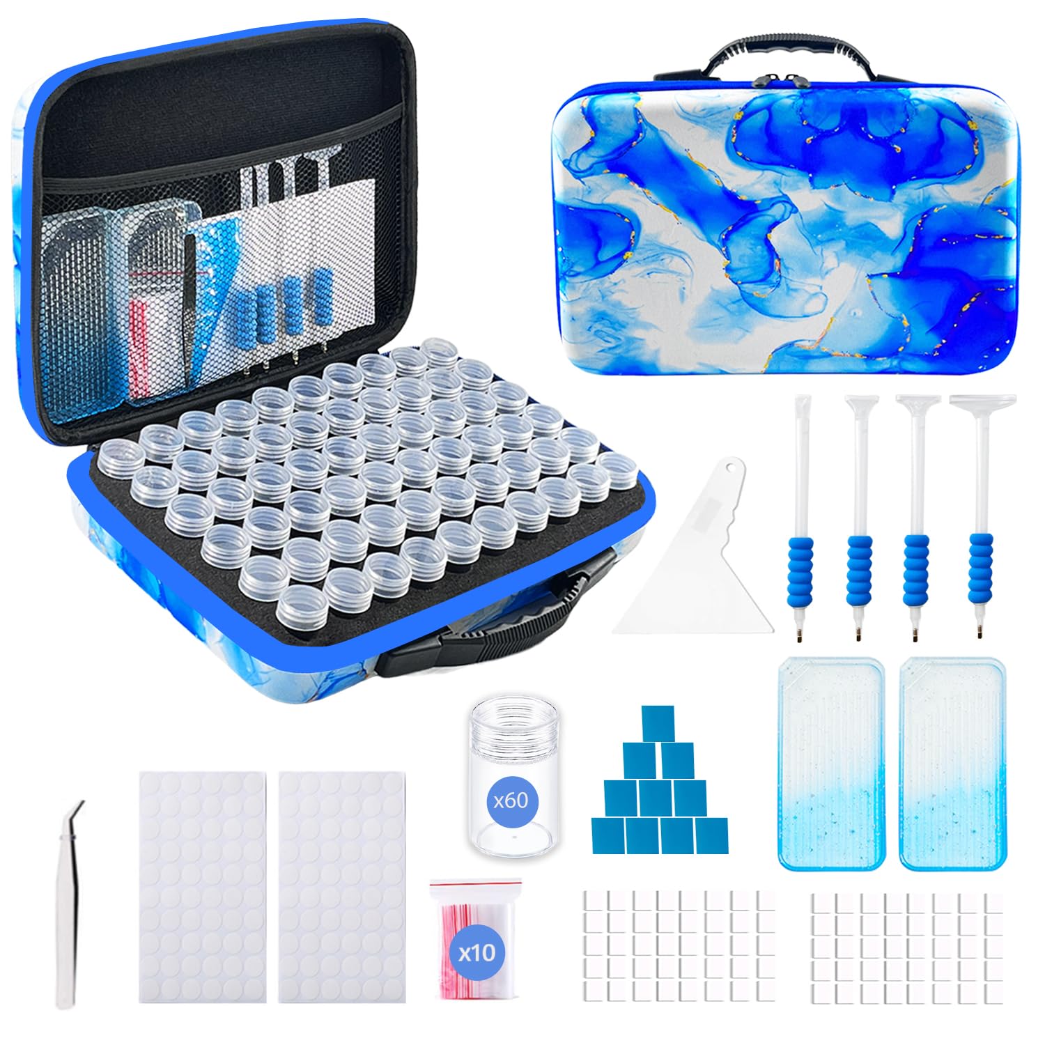 SuSentak Diamond Art Storage Containers with Dot Drill Tools,60 Slots Bead Organizer Case for 5D DIY Art Kits, Portable Craft Box for Diamond Painting