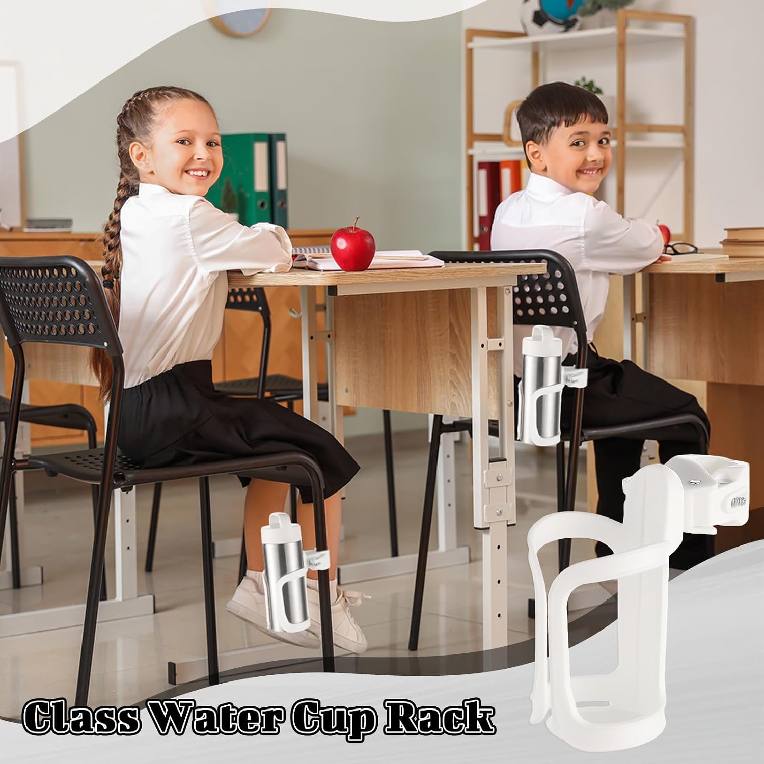 24Pcs Water Bottle Holder for Classroom Durable Cupholder for Desk Chair Anti-Spill 360° Rotating Water Bottle Holders Back to School Gift for Student Coffee Cup Holder for Office Home, White image 4