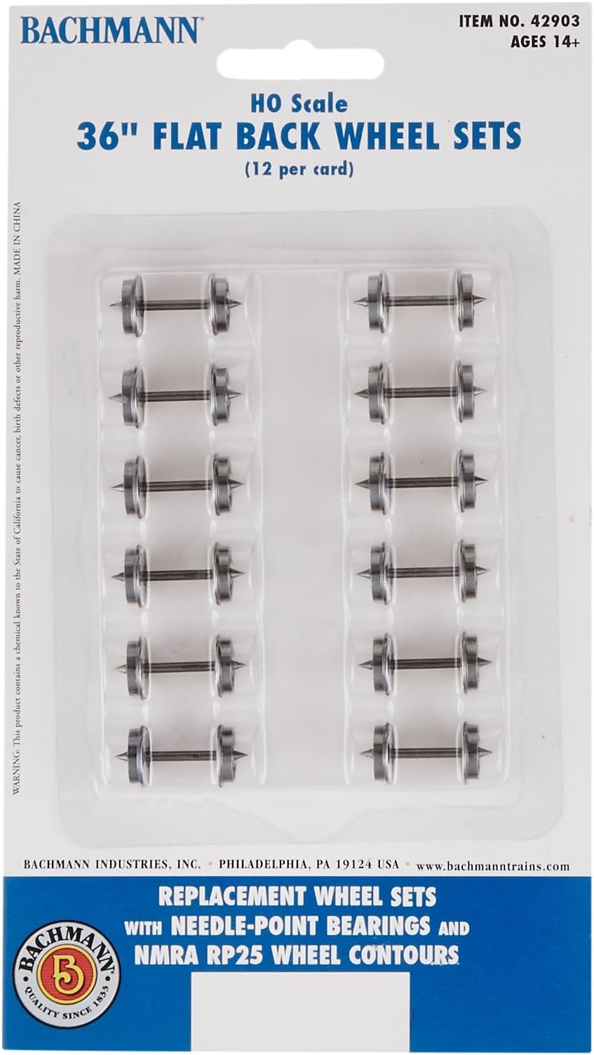 Trains 36" FLAT BACK WHEEL SETS (12 per card) - HO Scale