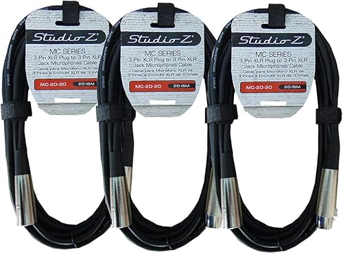 Miniatura 10 de Paquete de 5 cables de micrófono Studio Z de 20 pies, cables XLR de micrófono de baja Z, audio equilibrado macho a hembra, sin oxígeno, cobre