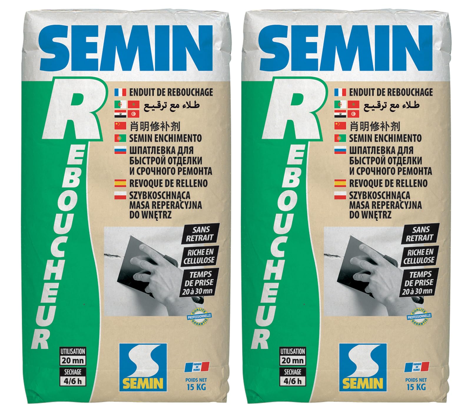 Enduit de Rebouchage Semin R, Poudre, Sac 15 kg (lot de 2)