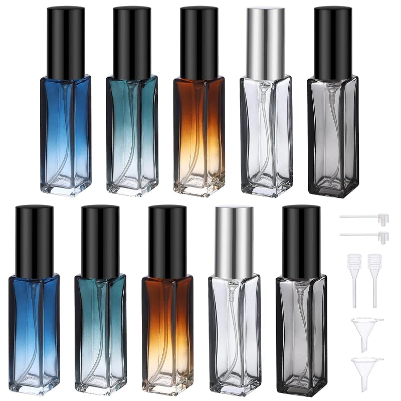 Segbeauty Frascos Atomizadores Recarregáveis de Vidro para Perfume, 10 mL, Multicoloridos, Pacote com 10