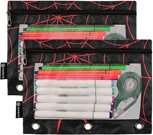 Miniatura 2 de Carpeta de Halloween con diseño de araña roja, resistente para 3 anillas, soporte para recuerdos de Día de los Muertos, paquete de 2 unidades de 7.1