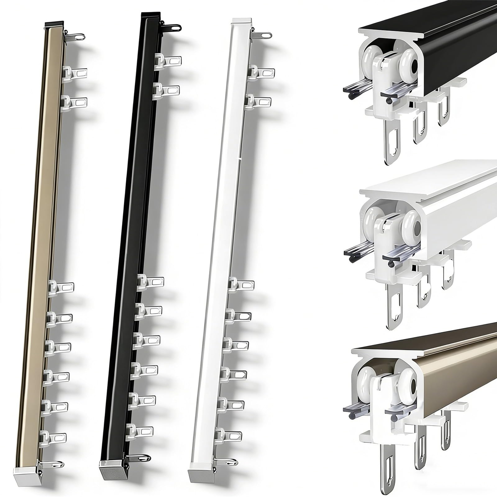 Szyna do zasłon ze stopu aluminium, szyna do zasłon do kampera, szyna sufitowa do zasłon, sufit do montażu na ścianie, karnisz z rolkami wyciszającymi, złoty, 150 cm
