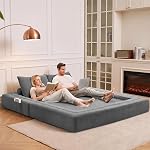 Sofa Bed 77" Convertible Boneless Couch, Wear-Resistant Fabric Modular Sleeper Sofa with 2 Pillows for Living Room Bedroom, Memory Foam Floor Lounge Sofa, Deep Grey