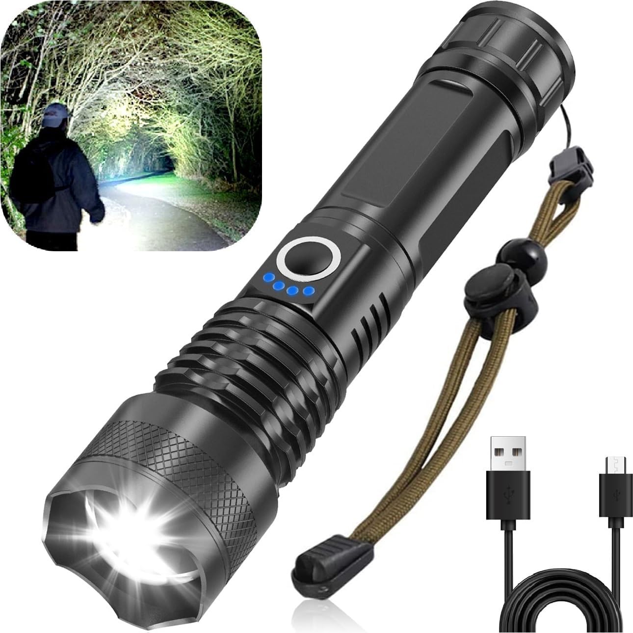 Lampe Torche LED Rechargeable Ultra-puissante 2.5 Millions De Lumens - Aluminium, étanche, Portable