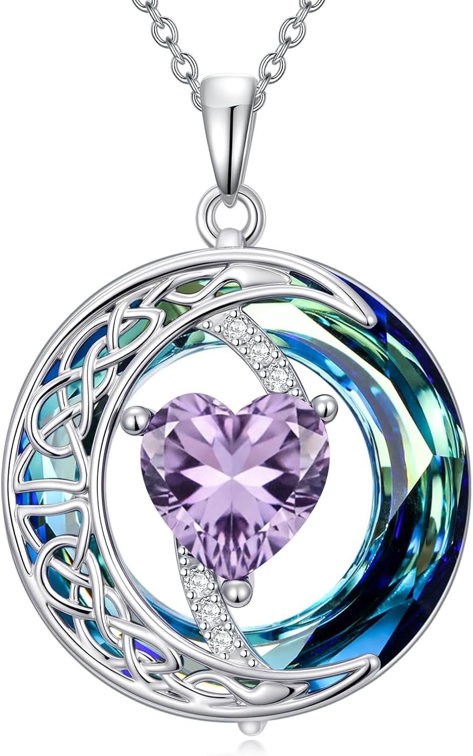 Valentines Day Gifts for Women, Birthstone Necklace for Women, Celtic Moon Pendant ...